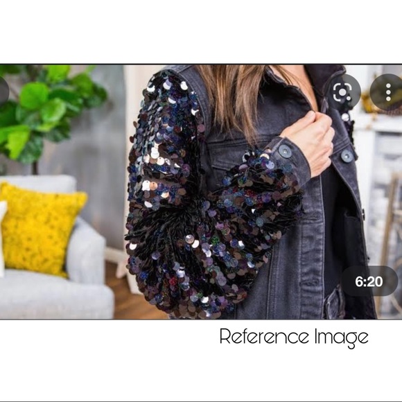 Party Wear Sequin Denim Jacket for Women, Black - Picture 7 of 7